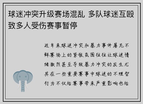 球迷冲突升级赛场混乱 多队球迷互殴致多人受伤赛事暂停