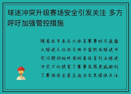 球迷冲突升级赛场安全引发关注 多方呼吁加强管控措施